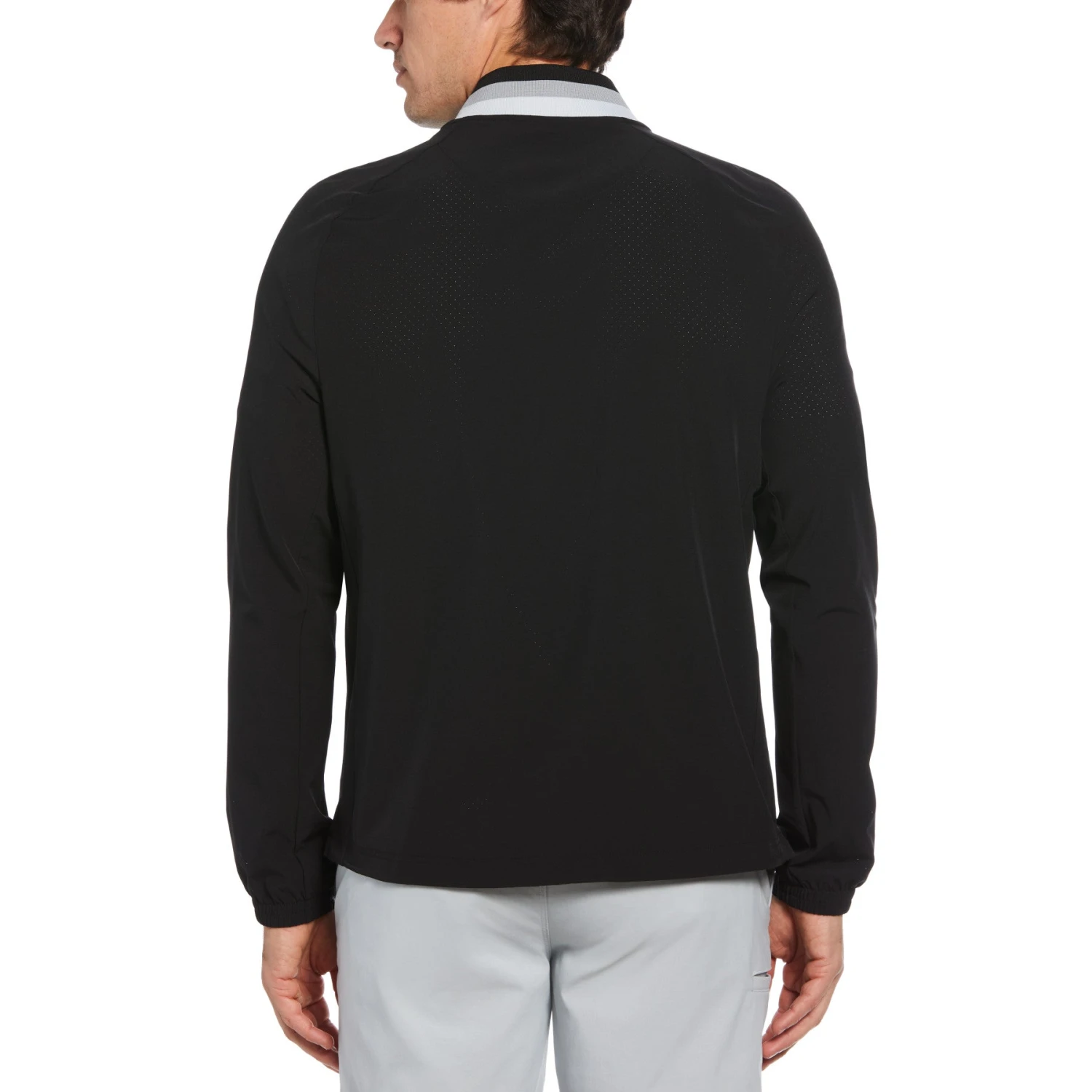 Original Penguin Lightweight 1/4 Zip Long Sleeve Golf Windbreaker With Striped Collar In Caviar - Image 2