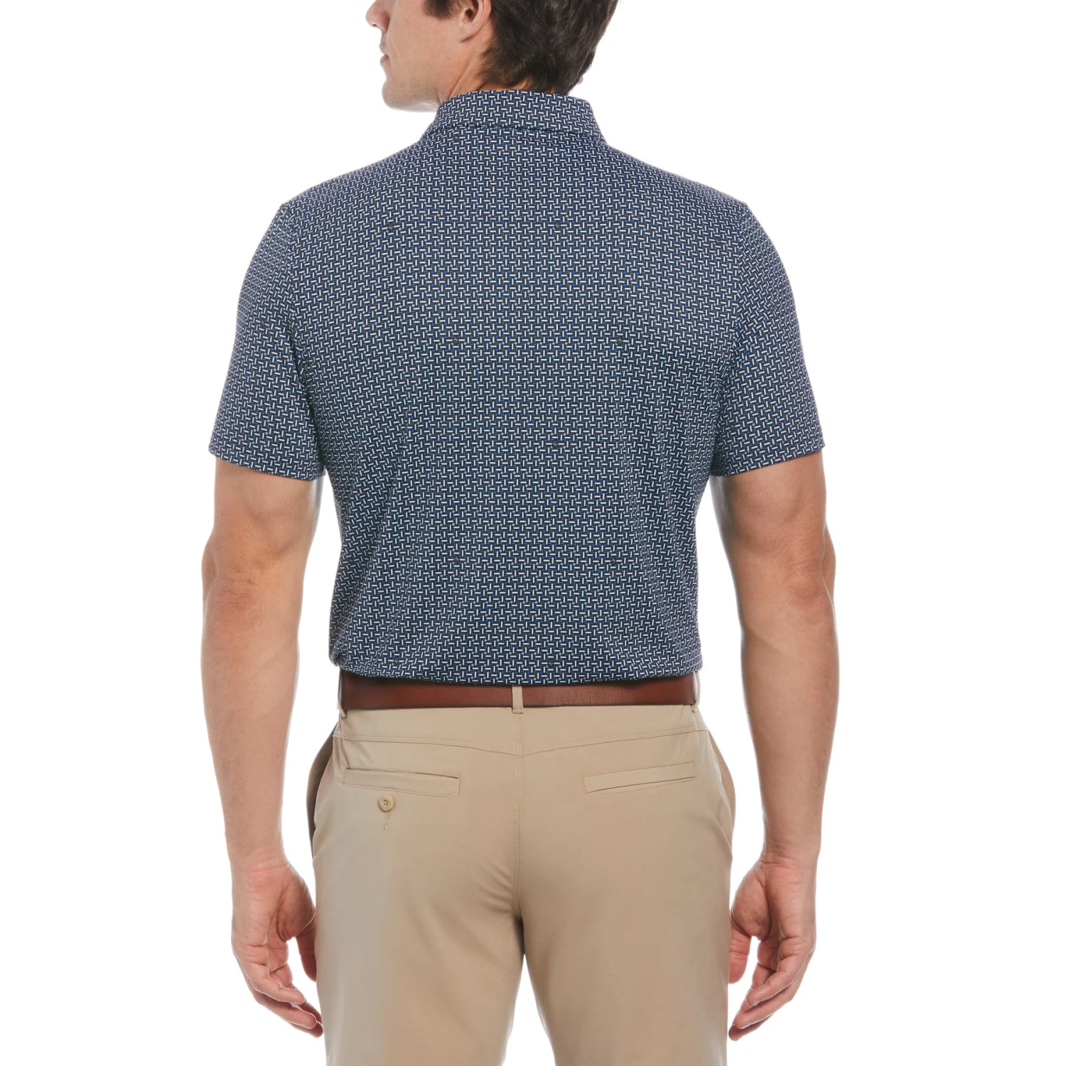 Original Penguin Original Geometric Print Short Sleeve Golf Polo Shirt In Caviar - Image 2