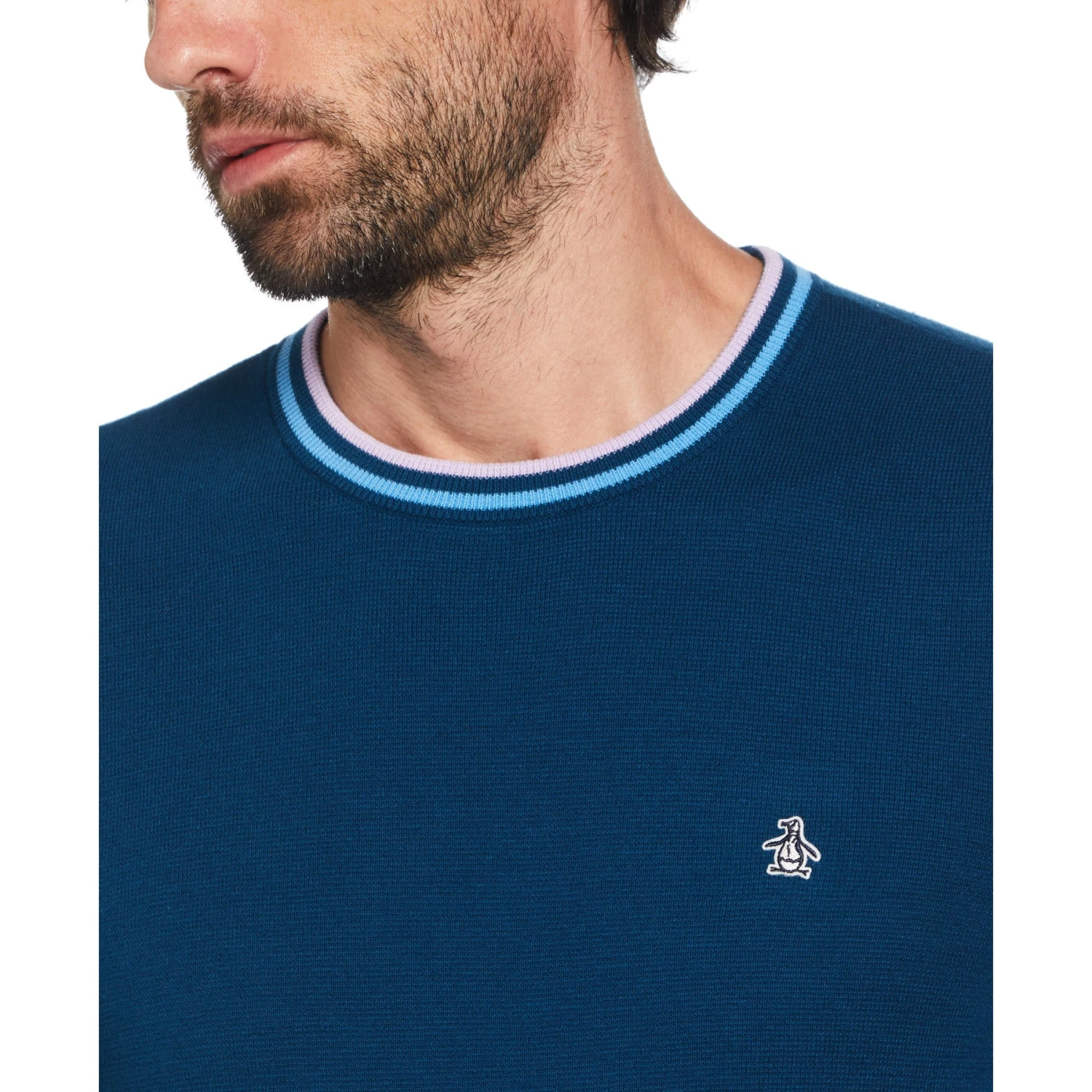 Original Penguin Slim Fit Tipper Collar Jumper In Poseidon Blue - Image 3