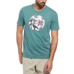 Original Penguin Floral Fill Pete T-Shirt In Sea Pine