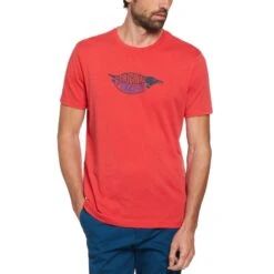Original Penguin Embroidered Penguin Graphic T-Shirt In Racing Red