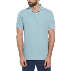 Original Penguin Organic Cotton Pique Short Sleeve Polo Shirt With Tipped Collar In Tourmaline