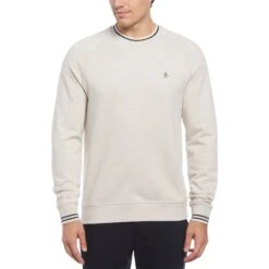 Original Penguin French Terry Crew Neck Sweater In Birch Jasper Heather