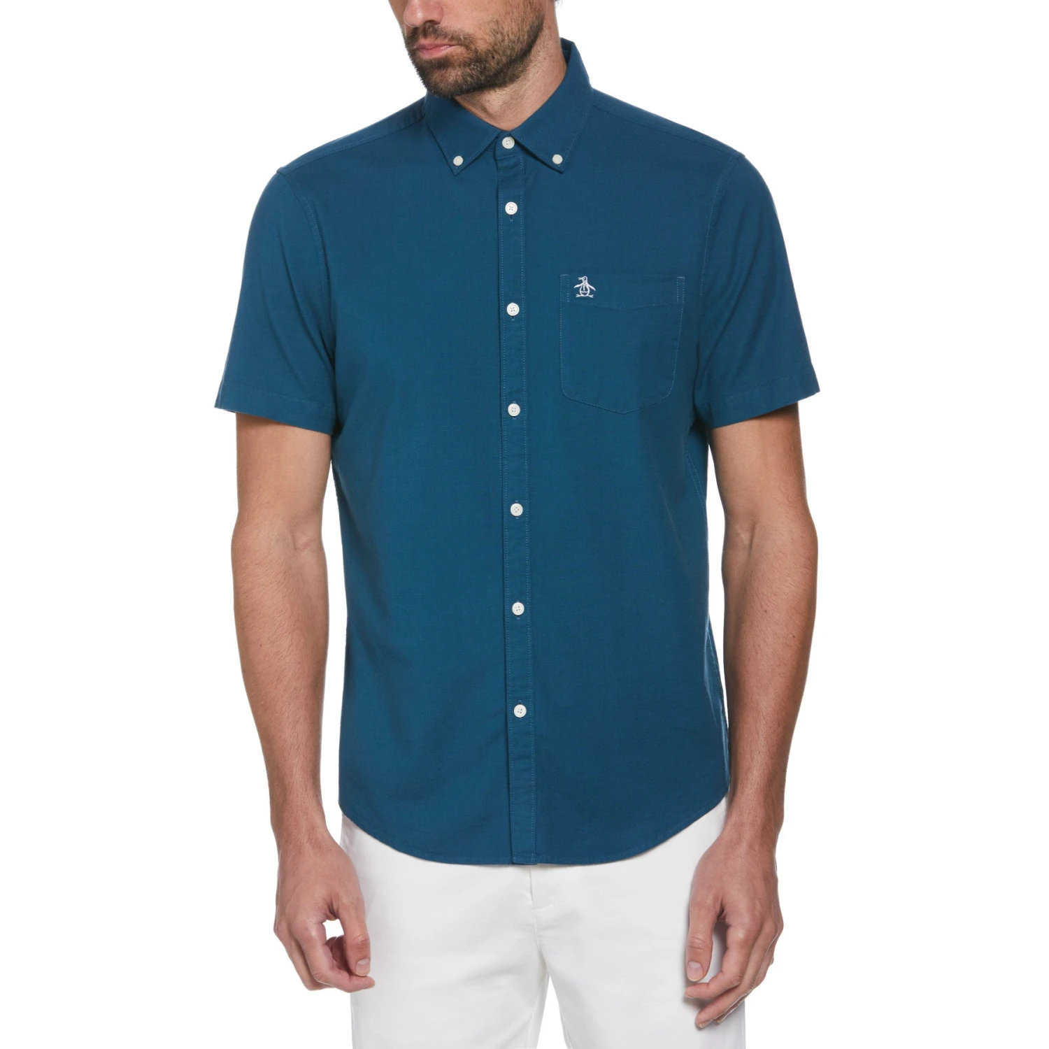 Original Penguin Ecovero Short Sleeve Oxford Shirt In Deep Dive