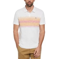 Original Penguin Slub Chest Stripe Ottoman Polo Shirt In Bright White