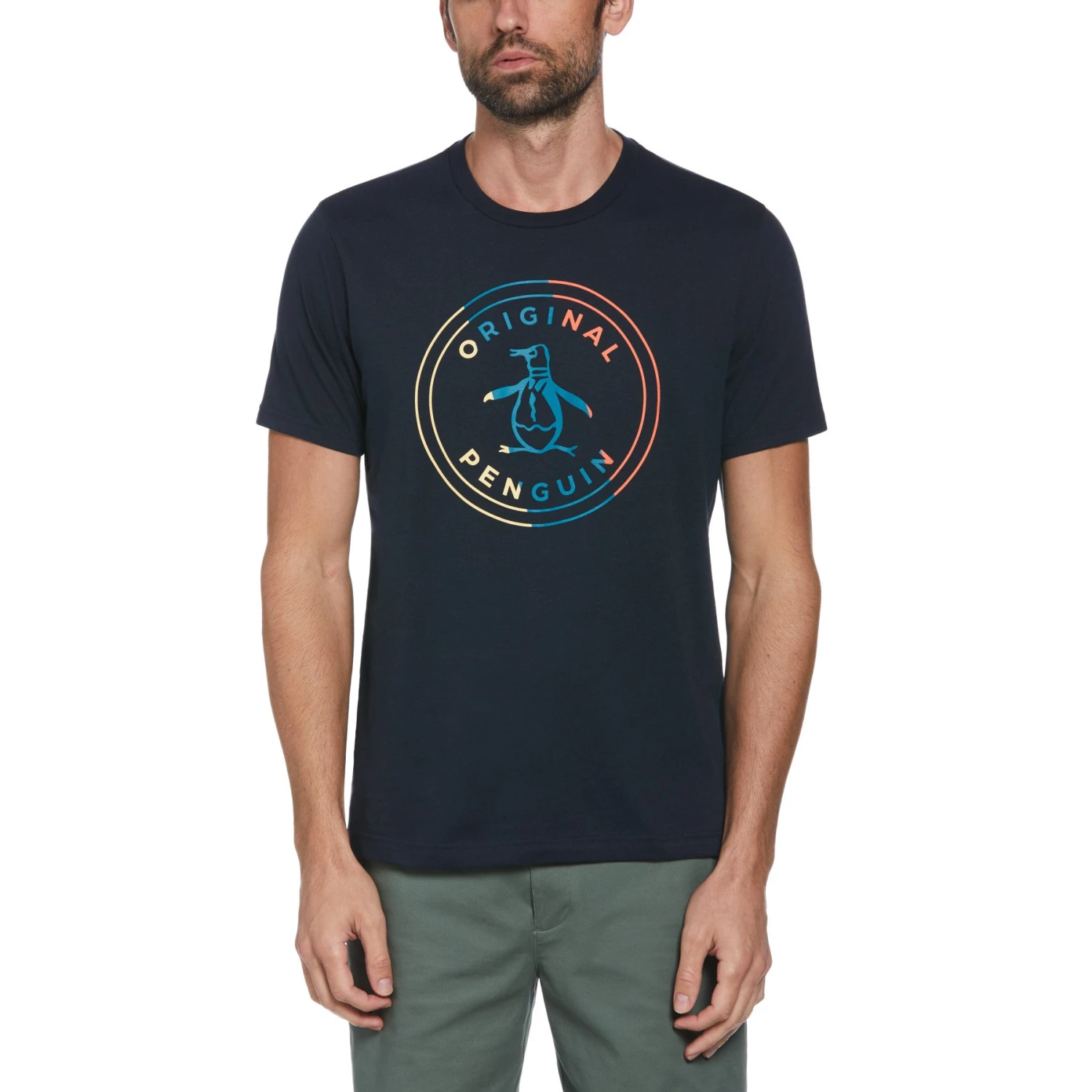 Original Penguin Circle Logo Tee In Dark Sapphire