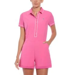 Original Penguin Women's Veronica Short Sleeve Golf Romper In Cheeky Pink