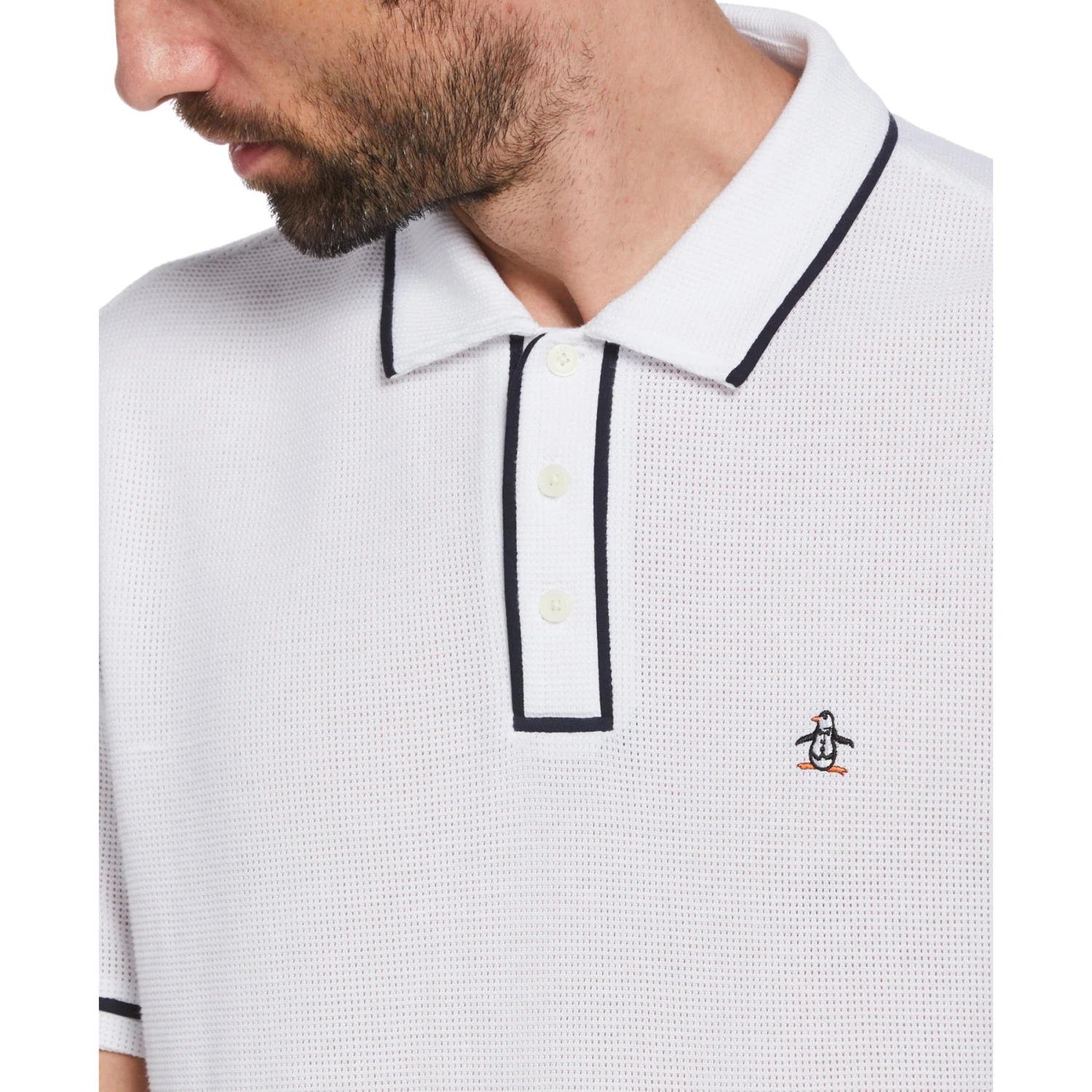Original Penguin Icons Organic Cotton Bentley Mesh Short Sleeve Polo Shirt In Bright White - Image 3