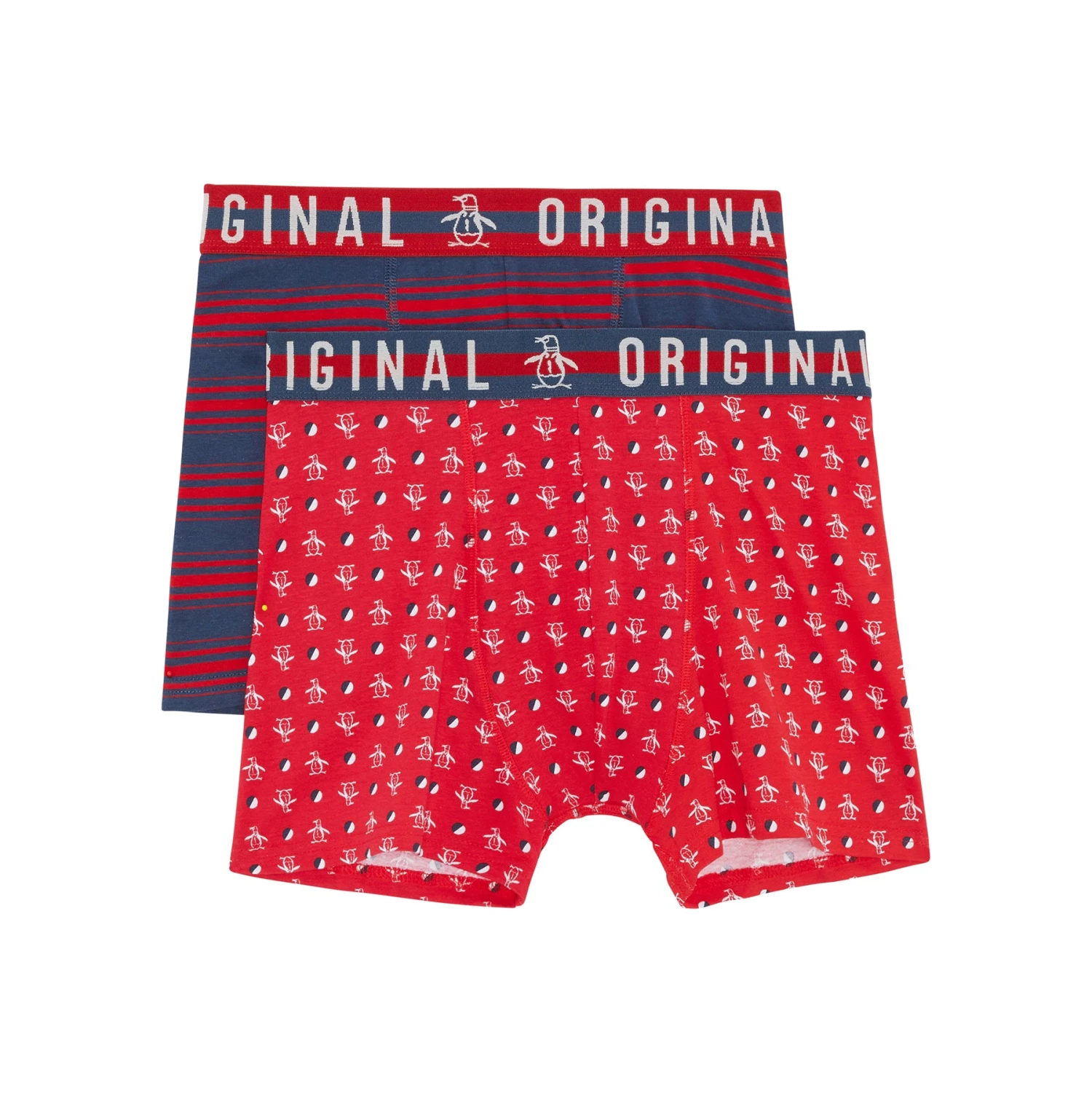 Original Penguin 2 Pack Stamp All Over Penguin Pete Print Underwear In Red And Navy - Image 2