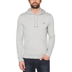 Original Penguin Sticker Pete Organic Cotton Fleece Pullover Hoodie In Rain Heather