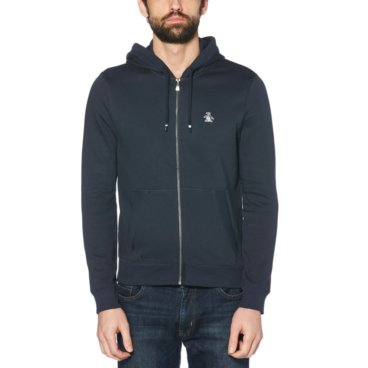 Original Penguin Sticker Pete Organic Cotton Fleece Full Zip Hoodie In Dark Sapphire