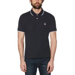 Original Penguin Sticker Pete Organic Cotton Polo Shirt In Dark Sapphire