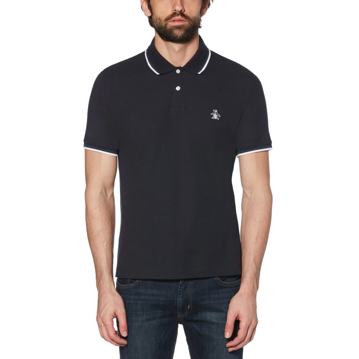 Original Penguin Sticker Pete Organic Cotton Polo Shirt In Dark Sapphire