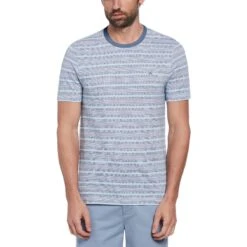 Original Penguin Birdseye Pique Striped T-Shirt In Dark Sapphire