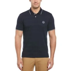 Original Penguin Jacquard Honeycomb Pattern Short Sleeve Polo Shirt In Dark Sapphire