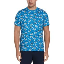 Original Penguin Print Crew Neck Tennis T-Shirt In Mediterranean Blue