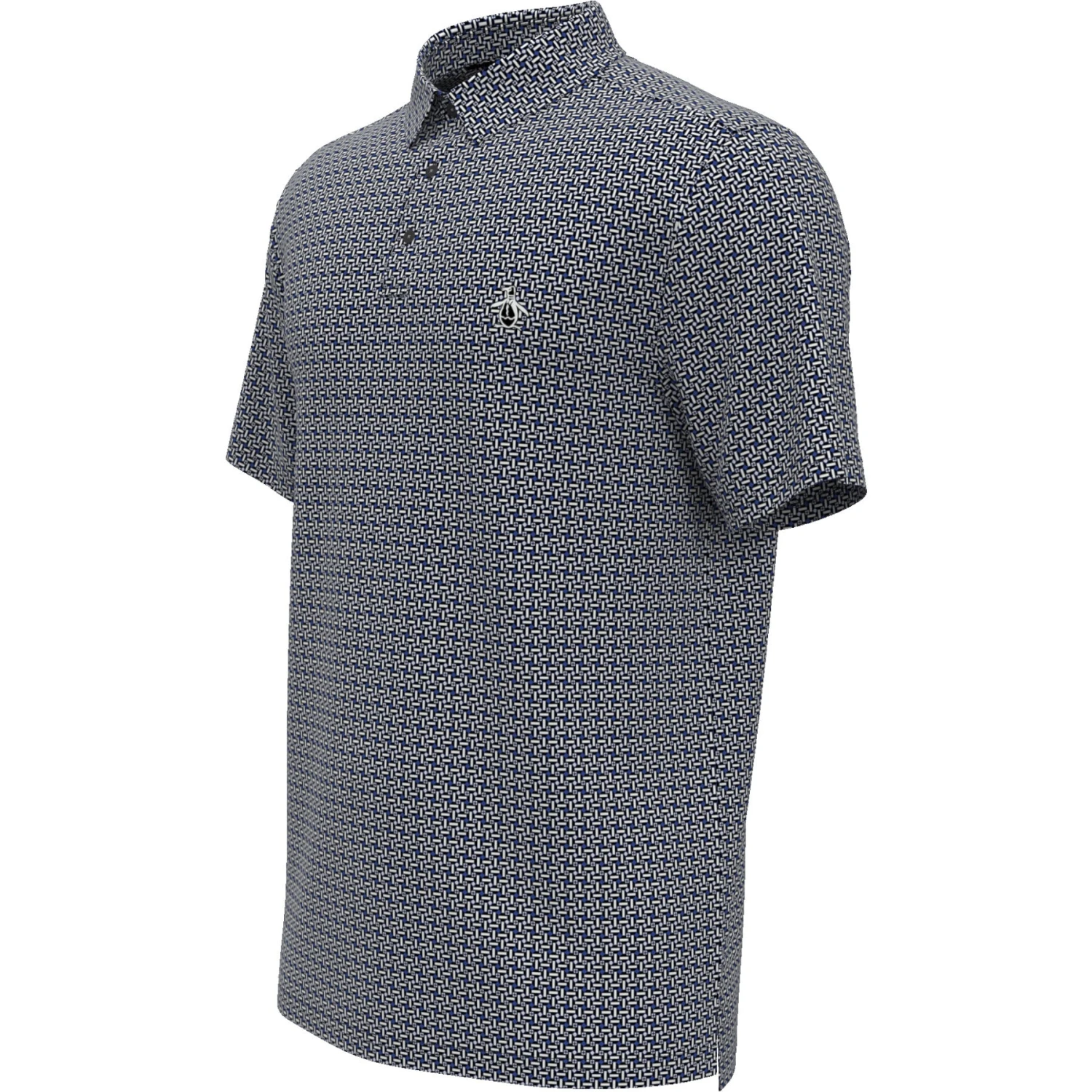 Original Penguin Original Geometric Print Short Sleeve Golf Polo Shirt In Caviar - Image 5