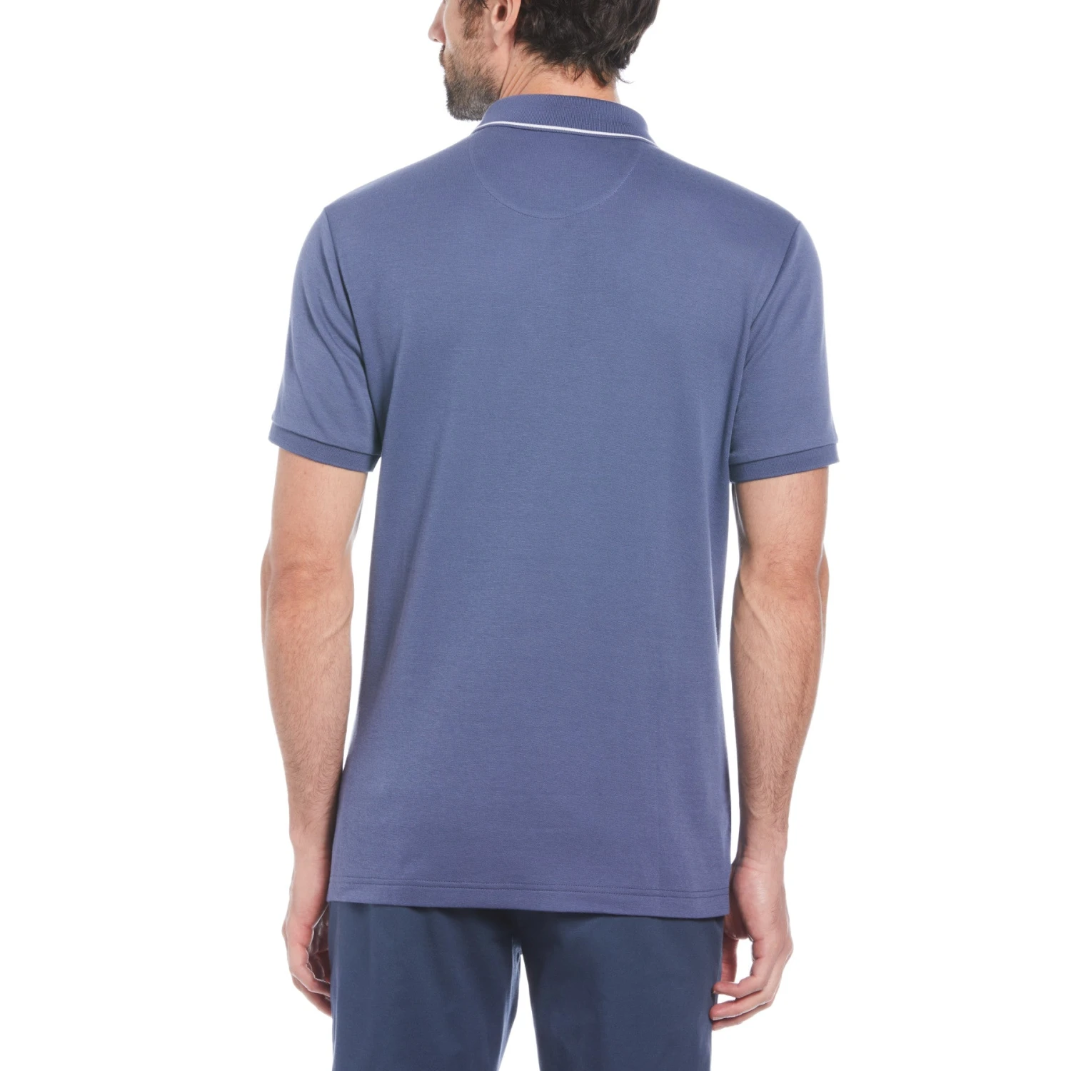 Original Penguin Jacquard Front Basketweave Pattern Short Sleeve Polo Shirt In Blue Indigo - Image 2