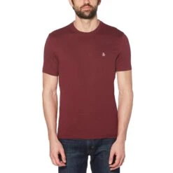 Original Penguin Pin Point Organic Cotton Embroidered Logo T-Shirt In Tawny Port