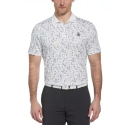 Original Penguin Novelty Martini Print Golf Polo Shirt In Bright White