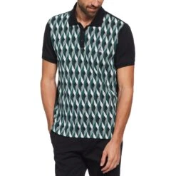 Original Penguin Jacquard Front Diamond Geo Print Polo Shirt In June Bug