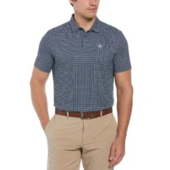 Original Penguin Original Geometric Print Short Sleeve Golf Polo Shirt In Caviar