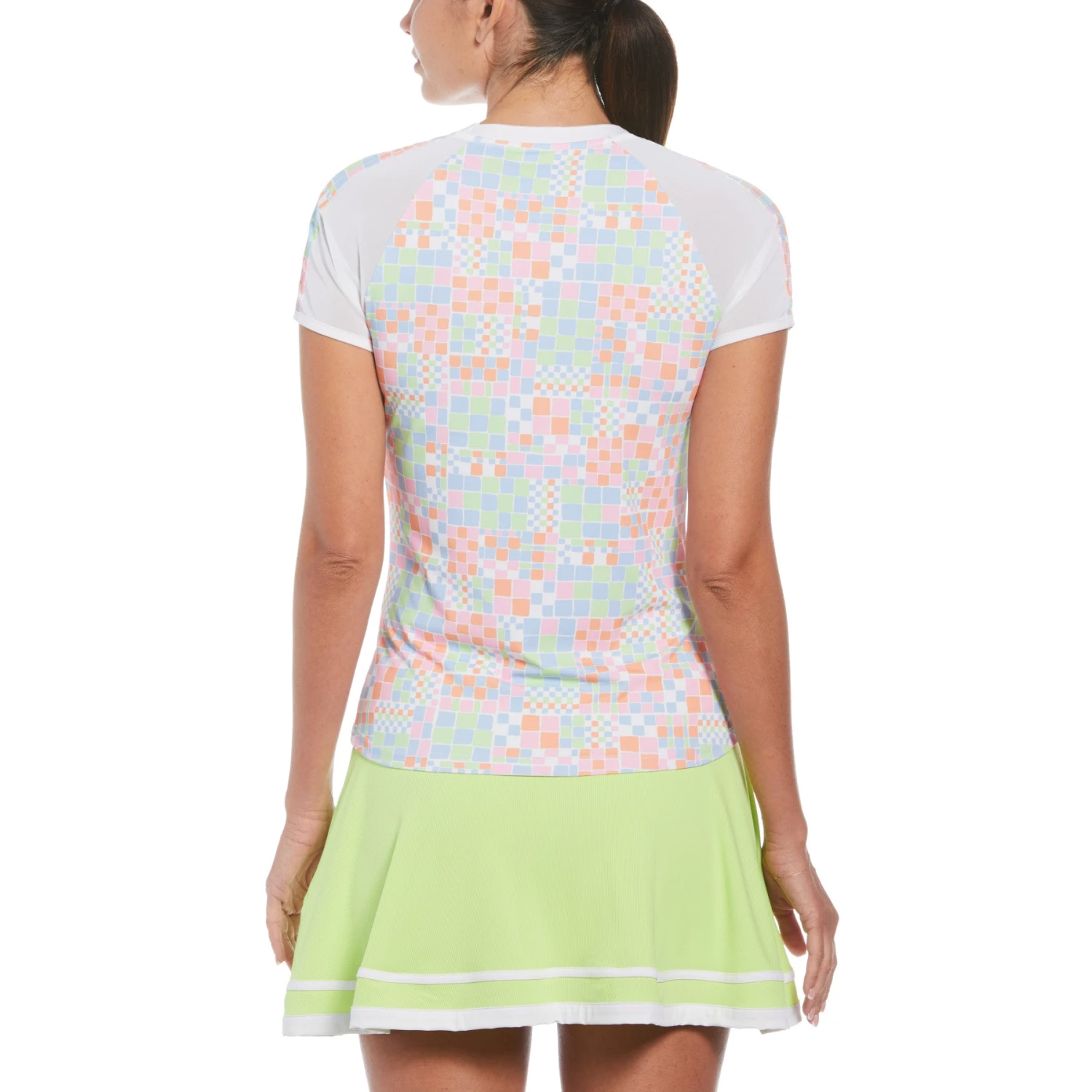 Original Penguin Women's Checkerboard Block Performance Short Sleeve Tennis T-Shirt In Bright White - Image 2