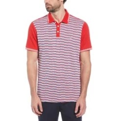 Original Penguin Jacquard Front Interlock Short Sleeve Polo Shirt In Salsa